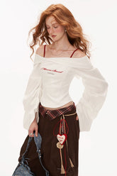 Lantern sleeve white shirt and bra